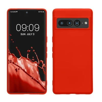 Abbildung von kwmobile Hülle kompatibel mit Google Pixel 7 Pro gummierte TPU Silikon Handyhülle Schutzhülle für kabelloses Laden Case in Mandarin Orange