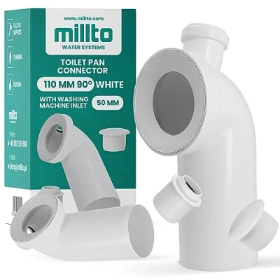 Abbildung von Millto™ WC Anschlussbogen 110mm 90º Rohrbogen Mit 50mm Waschmaschinenauslass Toilettenbodenverbinder Polypropylen Abflusssystemen Anschluss Weiß Verbindung für Toilette