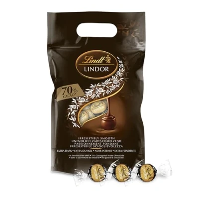 Abbildung von Lindt LINDOR Schokoladen Kugeln extra dunkel ca. 80 Edelbitterschokolade Dunkle Schokolade mit 70% Kakao Großpackung, Pralinen Geschenk, 1kg (1er Pack)