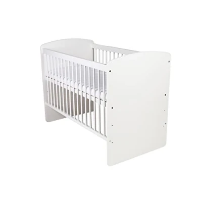 Abbildung von KMbaby Babybett K2 Weiß 120 x 60 cm mit Matratze &amp; Lattenrost Baby Kinderbett Gitterbett 3 Stufen Höhenverstellbar Lackiertes Kiefernholz MDF