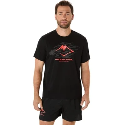 Abbildung von Asics Fujitrail LOGO TOP Tshirt print, Herren, Größe: Large, Performance black/carbon/coral reef