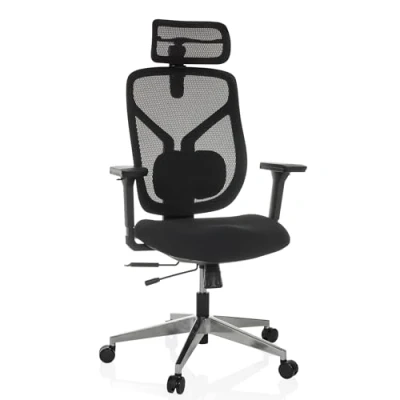 Abbildung von hjh OFFICE Bürostuhl ergonomisch CASSILIS B Netz Drehstuhl, Verstellbare Rückenlehne mit Lendenstütze, Körpergröße bis 220 cm, Schwarz
