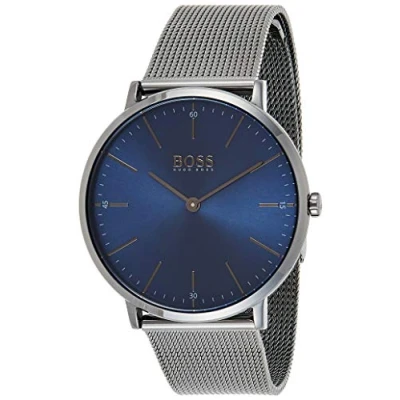 Abbildung von BOSS Analog Quarzuhr für Herren mit Graues Edelstahl Mesh Gliederarmband 1513734
