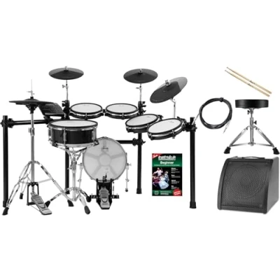 Abbildung von XDrum DD 650 PLUS Mesh E Drum Kit elektronisches Schlagzeug mit echter HiHat 14&quot; Snare Pad und Kick aus Holz 720 Sounds inkl. Rack, Hocker, Monitor, Sticks Schule Black Sparkle