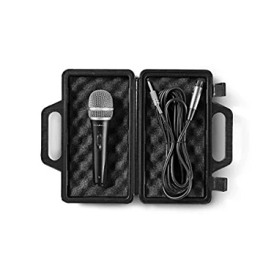Abbildung von NEDIS Kabelgebundenes Mikrofon Cardioid Abnehmbares Kabel 5.00 m 50 Hz 15 kHz 600 Ohm 72 dB EIN /Ausschalter Travel Case enthalten ABS/Aluminium Grau/Schwarz