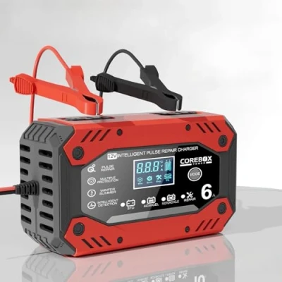 Abbildung von 6A Autobatterie Ladegerät, 12V Vollautomatische KFZ Batterieladegerät mit LCD Touchscreen, Temperaturkompensation Reparaturmodus, Vollautomatisches Ladegerät für Motorrad, Auto, Rasenmäher