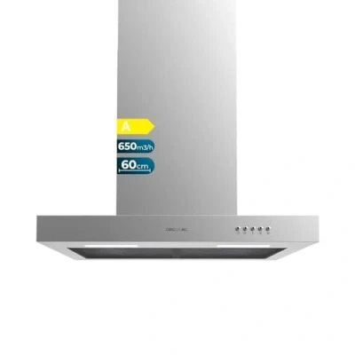 Abbildung von Cecotec Bolero Flux TM 606500 Edelstahl A Dunstabzugshaube, 60 cm, Motor 165 W, dekorativ mit Finish, Saugleistung 650 m3/h, mechanische Steuerung, 3 Leistungsstufen, Licht und Kohlefilter