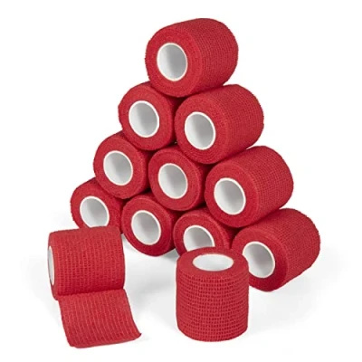 Abbildung von Haftbandage Verband Selbstklebender 5cm x 4,5m, 12 Rollen Fixierbinde Selbsthaftend Kohäsive Bandage für Erste Hilfe Dog Tierarztwickelband Sport Elastische Binde Handgelenk, Füße (Rot)