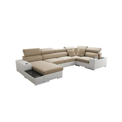 Abbildung von All4All Ecksofa mit Schlaffunktion Passe 335 cm x 205 Wohnlandschaft U Form Schlafsofa Bettkasten XXL Sofa Groß Gewebe Kunstleder Beige/Weiß Linke Seite 26