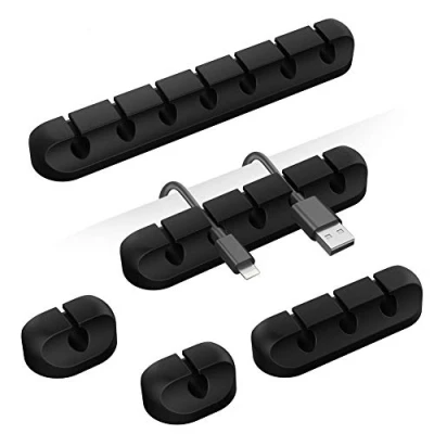 Abbildung von Kabelhalter Kabelclips, 5 Stück Kabelmanagement, Klebehaken für Schreibtisch, Netzkabel, USB Ladekabel, Ladegeräte, Audiokabel, Büro und Privatanwender (Schwarz, 1 3 7 Steckplätzen)