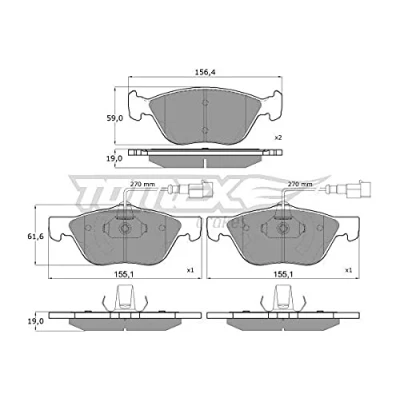 Abbildung von TOMEX brakes TX 15 05 Bremsbelagsatz Vorderachse inkl. Verschleißwarnkontakt ALFA ROMEO: 147, 156 Sportwagon, GT, FIAT: Punto II Schrägheck, BRAVO 1