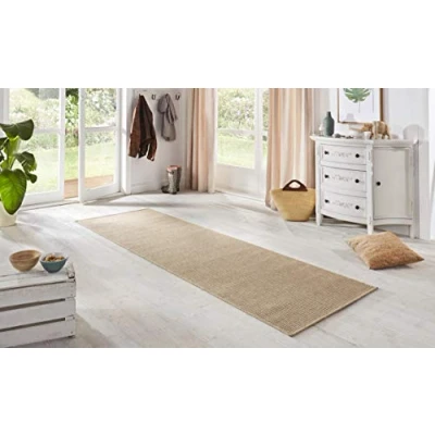 Abbildung von BT Carpet Nature Läufer In und Outdoor Schlingen Küchenläufer Rutschfest Flachgewebe Kurzflor Woll Optik Fineloop Küchenteppich für Flur, Küche, Garten, Terrasse, Badezimmer Naturbeige, 80x350cm