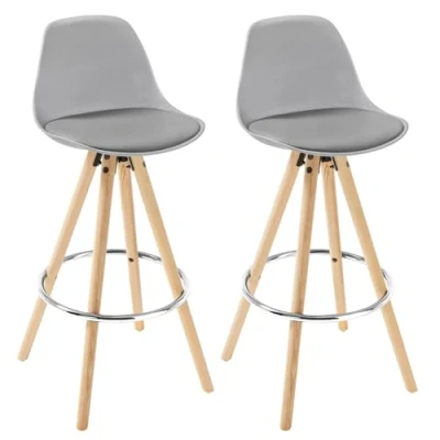 Abbildung von WOLTU® BH45gr 2 x Barhocker 2er Set Barstuhl aus Kunststoff Holzgestell mit Lehne + Fußstütze Design Stuhl Küchenstuhl optimal Komfort Grau