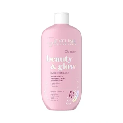 Abbildung von Eveline Cosmetics Beauty &amp; Glow Illuminierende Körperlotion mit Goldpartikeln, Vitaminen A, E, C, B3, B5 F für tiefe Hydratation und Pflege