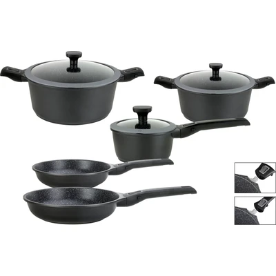 Abbildung von GSW Topf Set &quot;Easy Click&quot;, Aluminiumguss, (Set, 8 tlg., Kochtopf 20/24 cm, Kasserolle 16 Bratpfanne cm), Induktion
