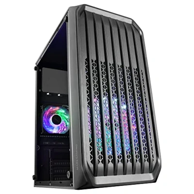 Abbildung von Mars Gaming MC S2, Gehäuse PC Micro ATX Ultra Kompakt, Frontgitter, 2x FRGB Lüfter, Full Side Window Gehäuse, Unterstützt Flüssigkeitskühlung bis zu 240mm, Schwarz
