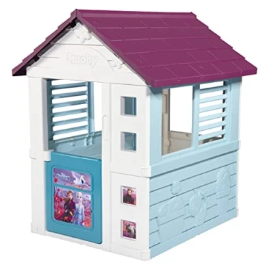 Abbildung von Smoby Die Eiskönigin Spielhhaus Kinderhaus für drinnen und draußen, mit kleiner Eingangstür Fenstern, Frozen Design, Kinder ab 2 Jahren