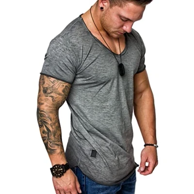 Abbildung von REPUBLIX Oversize Herren Vintage T Shirt Verwaschen V Neck Basic Ausschnitt R0634 Anthrazit XXL