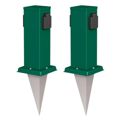 Abbildung von ledscom.de 2 Stück Garten Steckdosen Säule Polly mit Erdspieß für außen, IP44, Fach, grün, eckig, 27cm