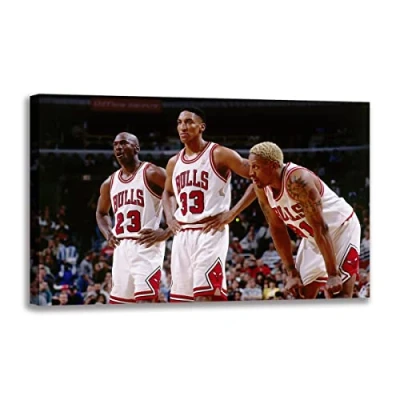Abbildung von Moderne Leinwand Kunst Malerei Michael Jordan, Scottie Pippen Und Dennis Rodman Poster Basketball Wandbilder Für Männer Jungen Zimmer Dekor Geschenk (90x140 cm(ohne Rahmen))
