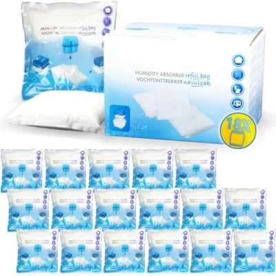 Abbildung von 18x Luftentfeuchter Nachfüllpack 400g Raumentfeuchter universelle Feuchtigkeits Stopper Granulat Beutel (18x 400g)