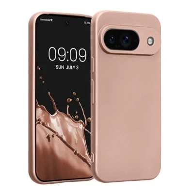 Abbildung von kwmobile Handyhülle kompatibel mit Google Pixel 9 Hülle weiche Silikon Case metallisch schimmernd in Metallic Rosegold
