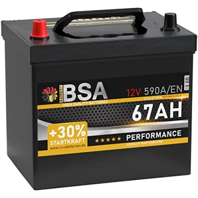 Abbildung von BSA ASIA Autobatterie 67Ah 12V 590A/EN Batterie Plus Pol Links 30% mehr Startleistung ersetzt 60Ah 65Ah