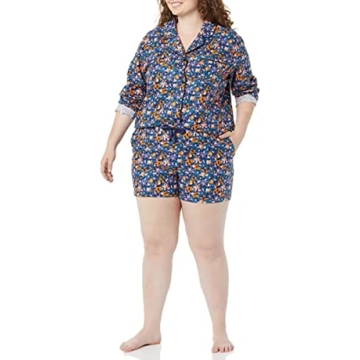 Abbildung von Amazon Essentials Damen Leichter Schlafanzug aus Flanell Gewebe mit Shorts Auslauffarben, Grünblau Florale Tarnung, L