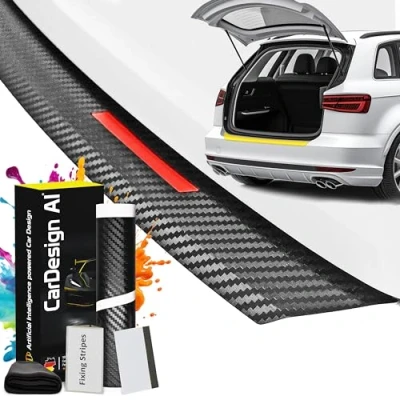 Abbildung von CarDesign AI Ladekantenschutz passend für Audi Q5 8R 2008 2017 &amp; RS (5 Türer SUV): Komplettset mit passgenauer Lackschutzfolie, Kratzschutz Kofferraum/Stoßstange Auto (Carbon Rot)