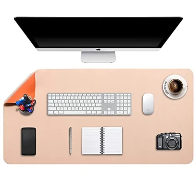 Abbildung von DOBAOJIA Mausepad XXL, Große Mausmat, Laptop Schreibtischmatte, Schreibtischunterlage, Büro Schreibtisch Pad, Schreibblock, Doppelseitige Verwendung PU Leder Wasserdicht, 90 x 43cm Beige/Orange