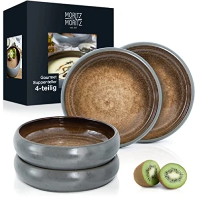 Abbildung von Moritz &amp; Suppenteller 4tlg Suppen Teller Beige Geschirr Set Reaktiv, (4 St), Bowl Schüssel für Suppe, Nudeln, Salat oder Müsli