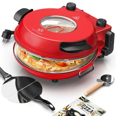 Abbildung von KESSER® Pizza Ofen elektrisch bis 400 Grad Elektrischer Pizzabäcker 1200W mit feuerfester Steinplatte &amp; Timer Durchmesser 32cm 5 Heizstufen Sichtfenster inkl. Pizzaschneider Rezeptbuch