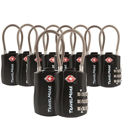 Abbildung von TSA Kofferschlösser Gepäckschlöss mit flexiblem Kabel Schlöss für Flugreisen Schlösser Koffer, Rucksäcke, Gepäck 10er Pack, Schwarz