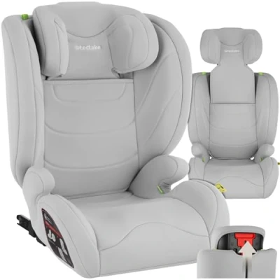 Abbildung von tectake® Kindersitz, Kindersitz Isofix, Auto ohne Isofix nachrüsten, Autositz Befestigung mit 3 Punkt Sicherheitsgurt, Sitzschale extra dicker Polsterung, waschbar hellgrau