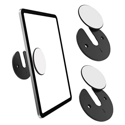 Abbildung von MoKo Tablet Wandhalterung, 2 Stück 90 Drehbar Halterung Runde Handy Küchenwandhalterung Verstellbar Ständer mit Kleben und Schraube Halter Passend für Kindle WiFi, Schwarz
