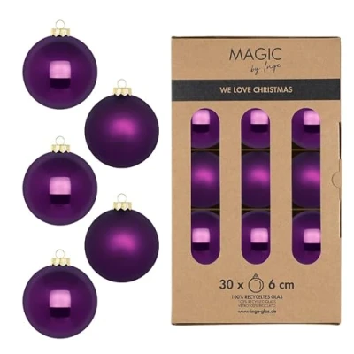 Abbildung von MAGIC by Inge Weihnachtsbaumkugel, Weihnachtskugeln Glas 6cm 30 Stück Purple Symphony