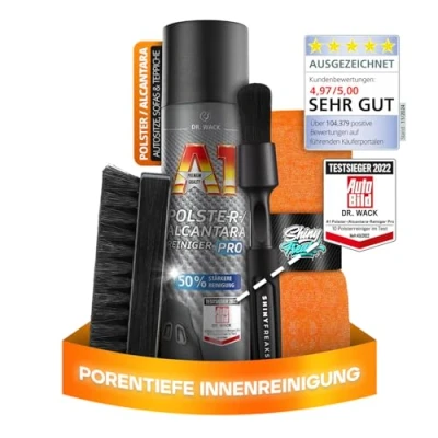 Abbildung von Dr. Wack A1 Polster /Alcantara Reiniger Pro (400 ml) + Reinigungsspray für alle Polsterstoffe eine intensive Reinigung I 7 teilig