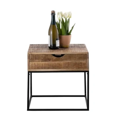 Abbildung von Amago home Nachtschrank Holz massiv Nachtkästchen 45x45x35cm Nachtkonsole Beistelltisch Metall Gestell