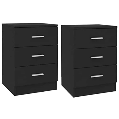 Abbildung von vidaXL 2X Nachtschrank 3 Schubladen Nachttisch Nachtkonsole Nachtschränckchen Nachtkommode Couchtisch Schlafzimmer Schwarz 38x35x56cm Holzwerkstoff