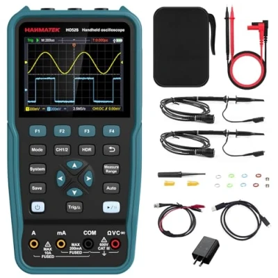 Abbildung von HANMATEK 3 in 1 Handheld Oszilloskop mit 2 Kanälen HO52S 3.5&quot; TFT Oszilloskop,50Mhz Wellenform Generator Multimeter beleuchtetem Bildschirm,Auto Kalibrierung Funktion,Memory Funktion, Multi Tester