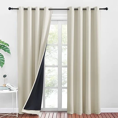 Abbildung von PONY DANCE Lichtundurchlässige Vorhänge Beige 2er Set H 245 x B 140 cm Doppellagige und Dicke gegen Kälte Thermogardine Verdunkelungsvorhang Ösen Gardinen Verdunkelung, Hellbeige