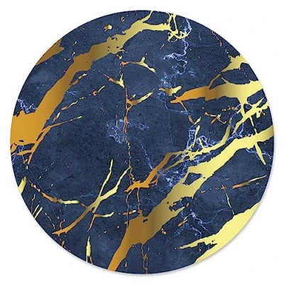 Abbildung von younikat Mauspad Marmor Look I Ø 22 cm rund Blau Gold Mousepad in Standard Größe, rutschfest schlicht modern Stein Optik Granit dv_688