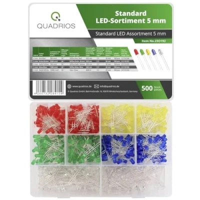 Abbildung von Quadrios 23O192 LED Sortiment Rot, Grün, Gelb, Blau, Weiß 5 mm 20 mA 2 V, 3 V