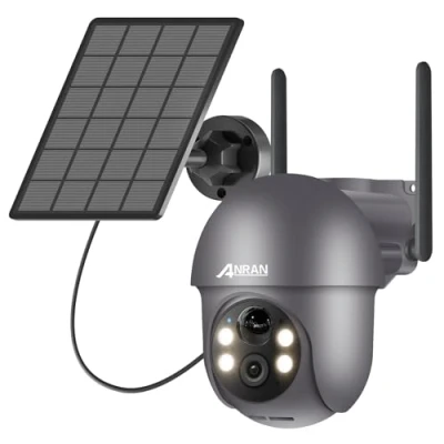 Abbildung von ANRAN 2K Überwachungskamera Aussen Akku WLAN, 360 Grad Schwenkbare Kabellose mit Solarpanel, PIR Bewegungsmelder Flutlicht, 2 Wege Audio, Nachtsicht, 2,4GHz Q01 Grau