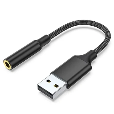Abbildung von Olakin USB auf 3,5mm Klinke Audio Adapter, TRRS Buchse (Audio und Mikrofon) Soundkarte für Laptop, PS4, Headset, Mikrofon, PC, Kompatibel mit Windows, Mac, Linux
