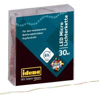 Abbildung von Idena LED Lichterkette 31096 Micro mit 30 LEDs in Bunt, 6 Stunde