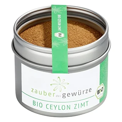 Abbildung von Zauber der Gewürze Ceylon Zimt BIO gemahlen, Zimtpulver, 100% natürlich ohne Zusätze, wenig Cumarin, Premium Qualität in wiederverschließbarer Aroma Dose, 45 g