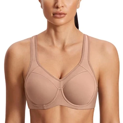 Abbildung von SYROKAN Damen Sport BH Starker Halt Bügel Push Up Ringerrücken Gepolstert Fitness Kaum Buff 85D