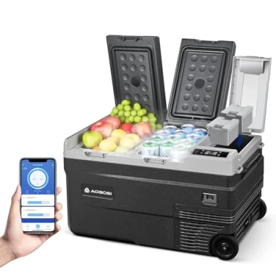 Abbildung von AAOBOSI Kompressor Kühlbox 34L, Auto 2 in 1 Doppelzone bis 20 C, Tragbar 12v 230v mit Digitale Temperaturregelung, App Steuerung, Anti Shake, für Camping, Lkw, Boot, Reisemobil