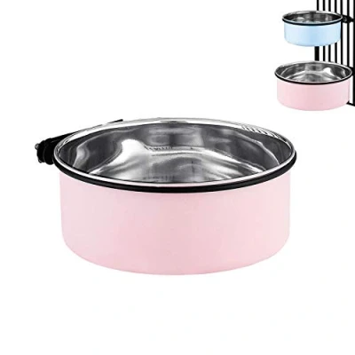 Abbildung von Wassernapf für Hundekäfige und Käfige, 2 in 1 Kistentyp, Haustier Hängeschüssel, Edelstahlkäfig, Hundenapf, mittlere Größe, Futternapf Hunde, (Rosa, 1,7 l/1 Stück)